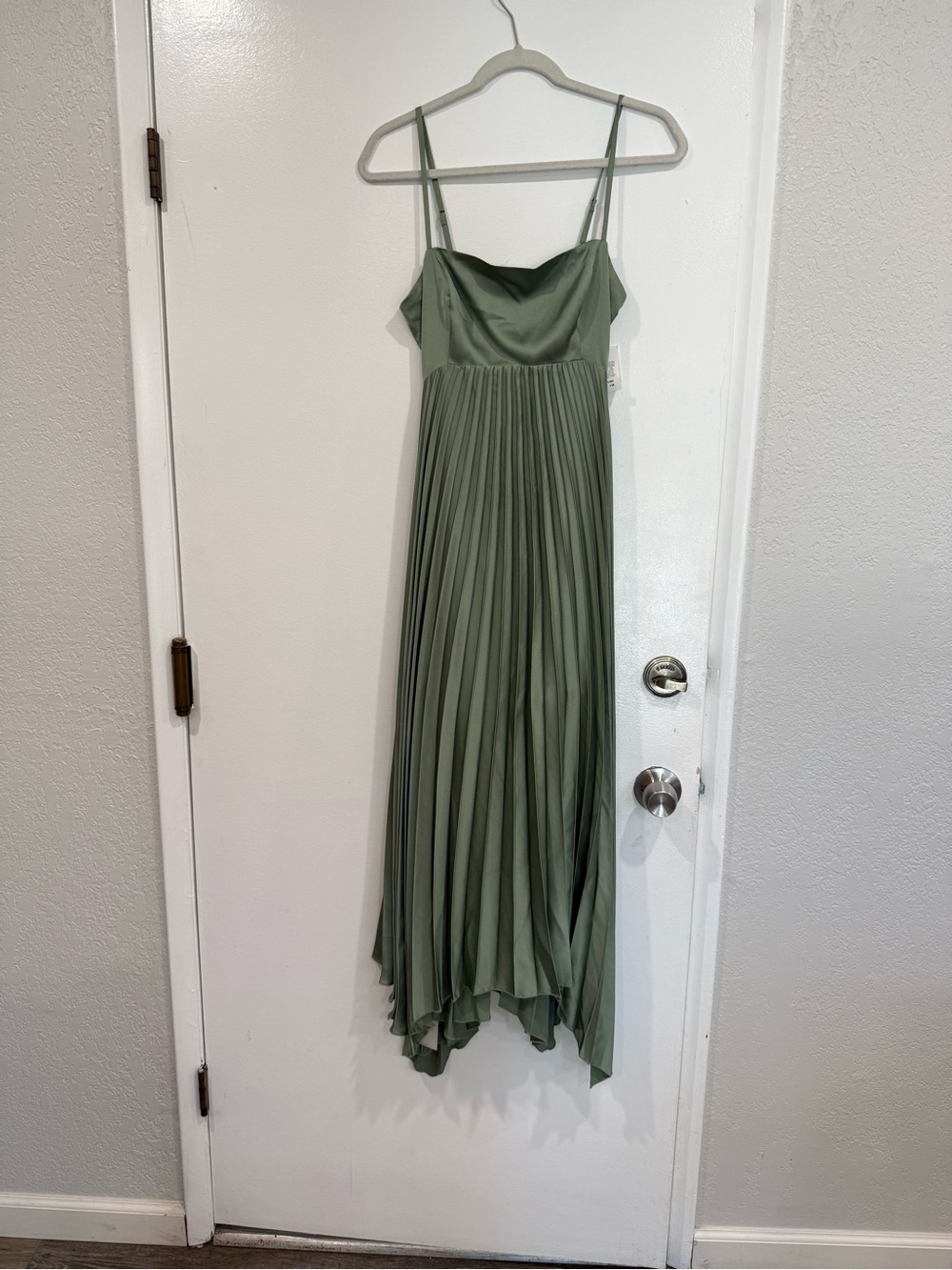 Abercrombie & Fitch Olive Green Pleated High-Low Slip Dress